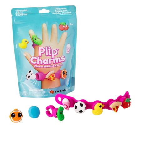 Set bratara si inel cu talismane pop-it Plip Charms, Turcoaz, 4 ani+, Fat Brain