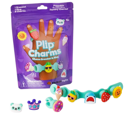 Set bratara si inel cu talismane pop-it Plip Charms, Mov, 4 ani+, Fat Brain