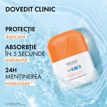 Fluid hidratant colorat cu SPF 50 Capital Soleil Uv Aqua, Invizibil, 50 ml, Vichy 770147