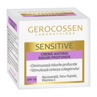 Crema antirid pentru riduri profunde cu Niacinamida, Tetra-Peptida si Vitamina E Sensitive, SPF 10, 50 ml, Gerocossen