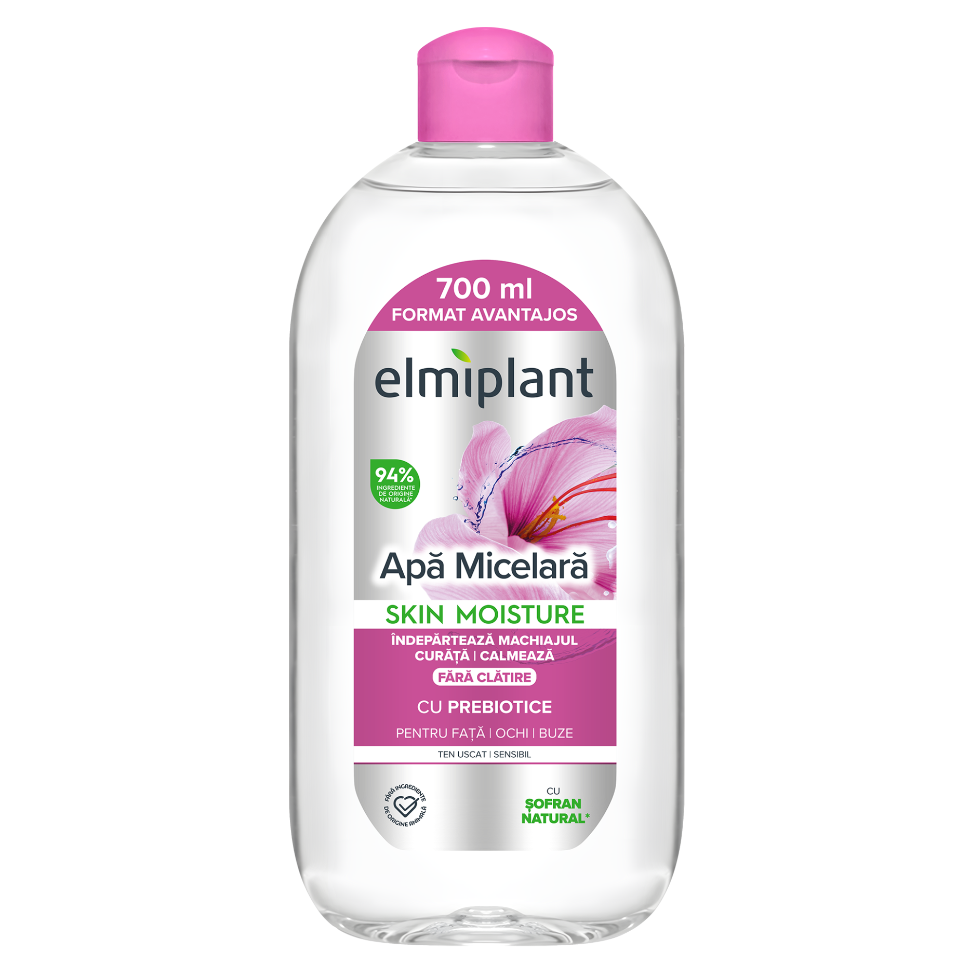 Apa micelara pentru ten uscat, sensibil Skin Moisture, 700 ml, Elmiplant