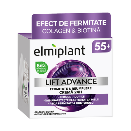 Crema de fata pentru fermitate si reumplere Lift Advance 24h, 55 ani+, 50 ml, Elmiplant 771089