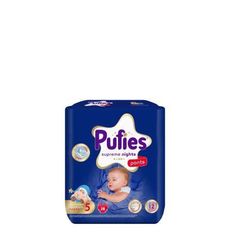 Scutece chilotel de noapte Supreme night, Nr.5, 12-17 kg, 28 buc, Pufies