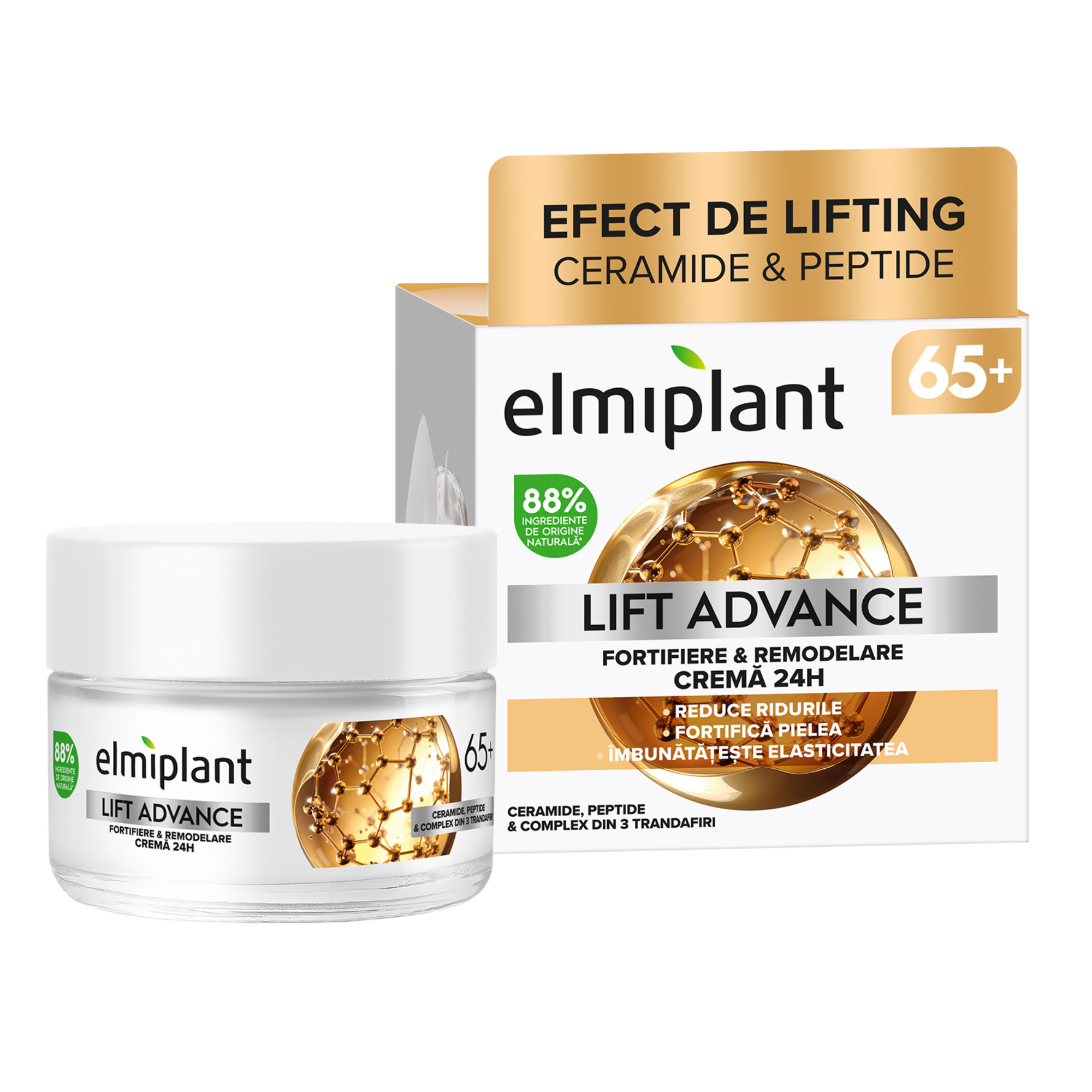 Crema de fata pentru fortifiere si remodelare Lift Advance 24h, 65 ani+, 50 ml, Elmiplant