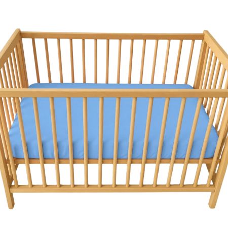 Cearceaf cu elastic dublat 2 in 1 din bumbac, cu interior impermeabil, 60x120 cm, Albastru, Twindeco