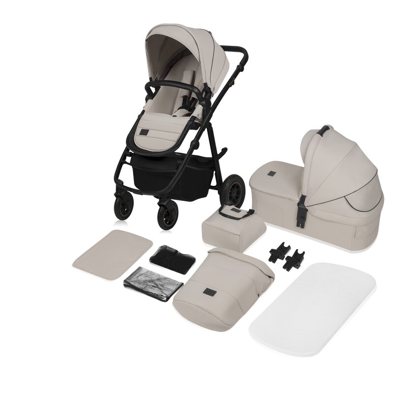Carucior reversibil 2 in 1 cu multiple accesorii Amber Plus, pana la 22 kg, Bej, 0-4 ani, Lionelo