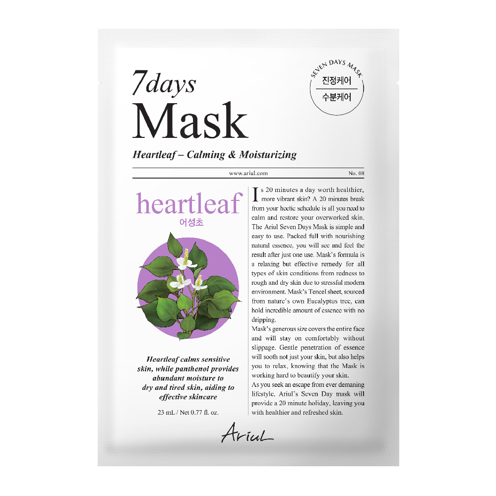 Masca servetel cu Heartleaf si panthenol 7Days MAsk, 23 ml, Ariul