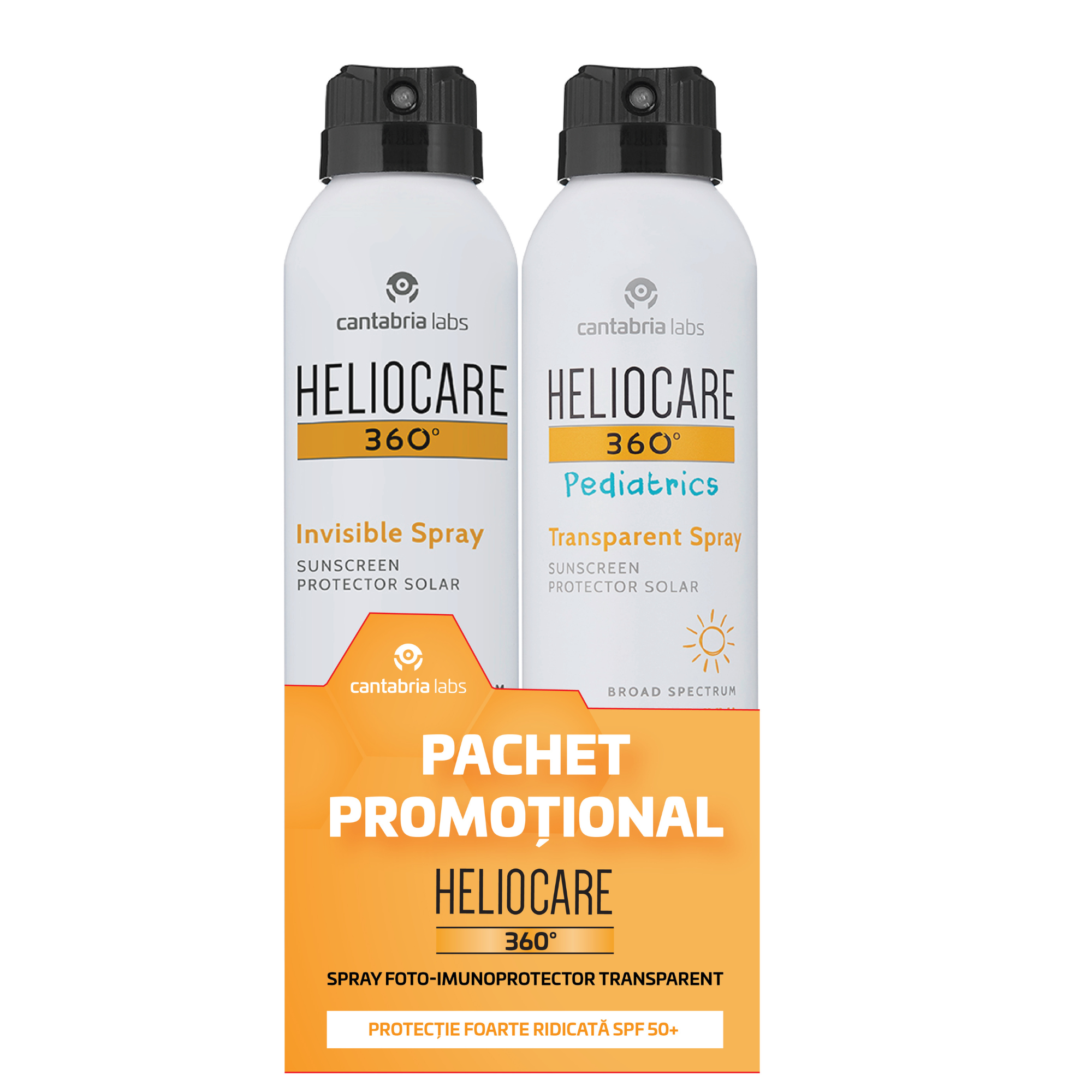 Pachet Spray Adult + Pediatrics SPF50+ Heliocare 360°, 2x200 ml, Cantabria Lab