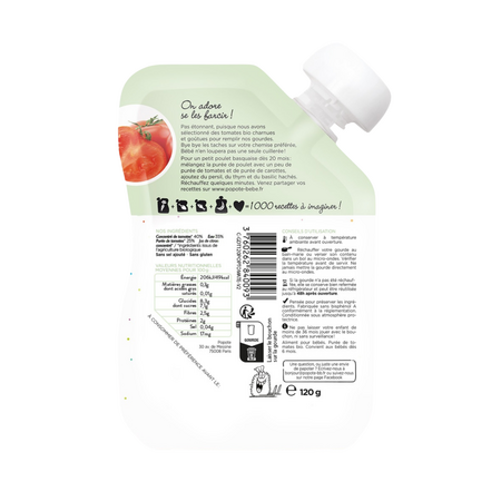 Piure Bio cu 65% rosii, 4-6 luni, 120 g, Popote 772766