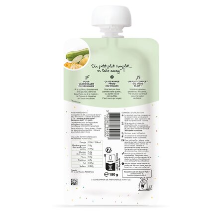 Mancare din dovlecel cu pui si parmezan Bio, +6 luni, 180 g, Popote 772767