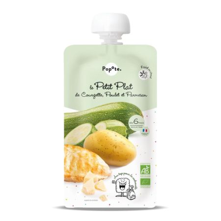 Mancare din dovlecel cu pui si parmezan Bio, +6 luni, 180 g, Popote