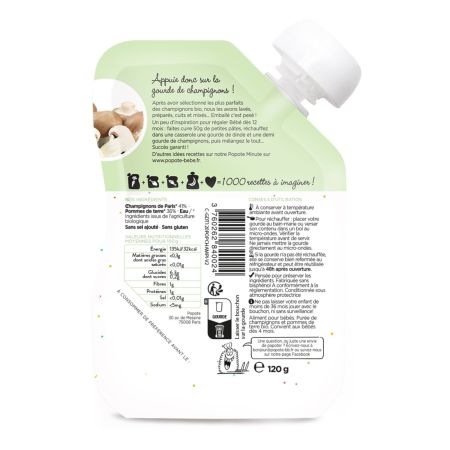 Piure cu 41% ciuperci Bio, 4-6 luni, 120 g, Popote 772774