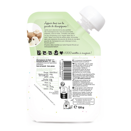 Piure cu 41% ciuperci Bio, 4-6 luni, 120 g, Popote 772774