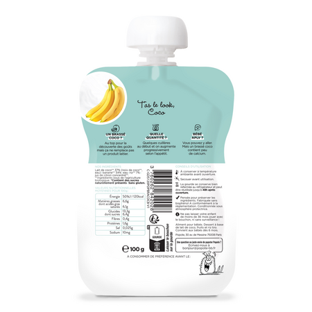 Piure Bio cu 54% lapte de cocos si banane, +6 luni, 100 g, Popote 772780