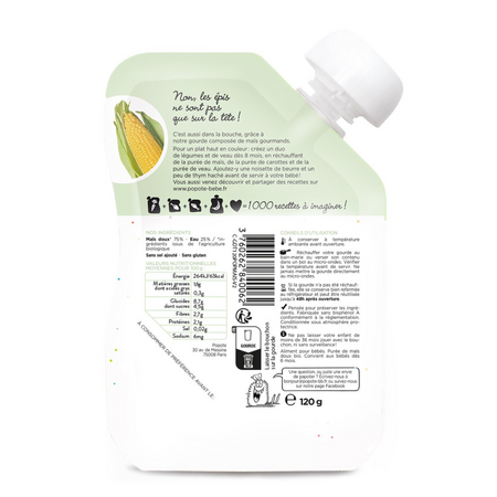 Piure Bio cu 75% porumb dulce, 4-6 luni, 120 g, Popote 772801