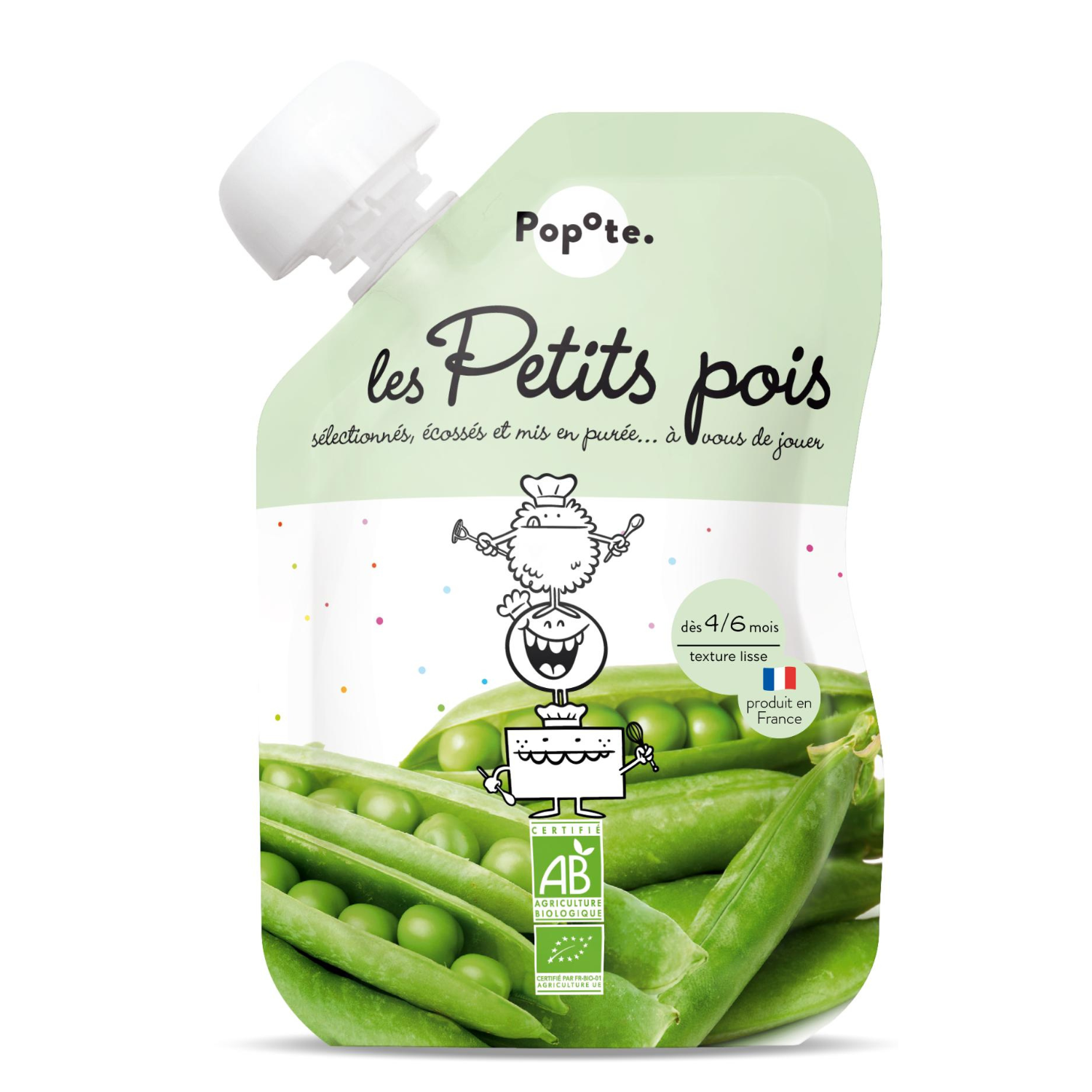 Piure Bio cu 65% mazare, 4-6 luni, 120 g, Popote