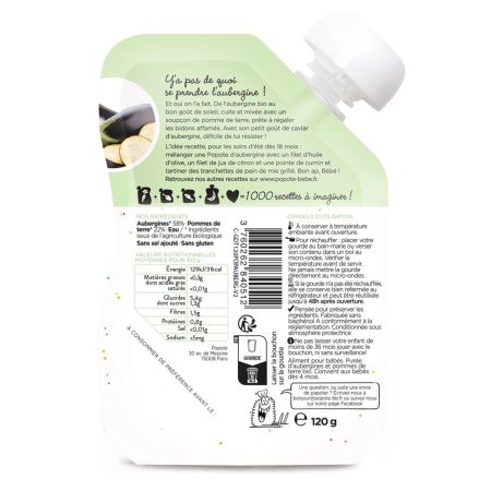 Piure Bio cu 58% vinete, 4-6 luni, 120 g, Popote 772918