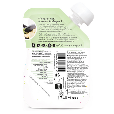 Piure Bio cu 58% vinete, 4-6 luni, 120 g, Popote 772918
