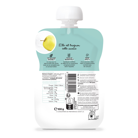 Piure Bio cu 54% lapte de ovaz si mere, +6 luni, 100 g, Popote 772924