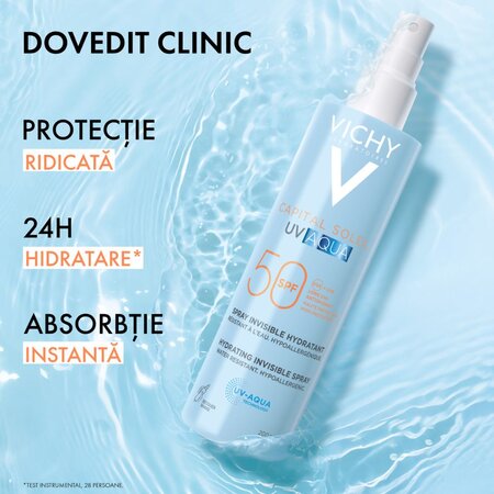 Spray hidratant pentru fata si corp cu protectie solara SPF 50 Capital Soleil UV Aqua, 200 ml, Vichy 773586