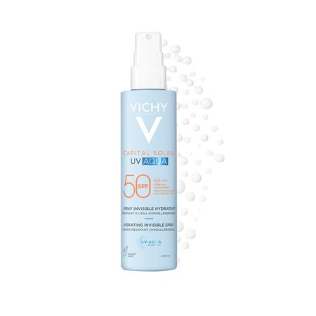 Spray hidratant pentru fata si corp cu protectie solara SPF 50 Capital Soleil UV Aqua, 200 ml, Vichy 773578