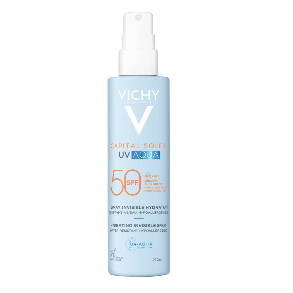 Spray hidratant pentru fata si corp cu protectie solara SPF 50 Capital Soleil UV Aqua, 200 ml, Vichy