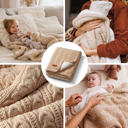 Paturica pentru copii din bumbac cu captuseala fleece, 75 x 100 cm, Maro, Babyono 773974