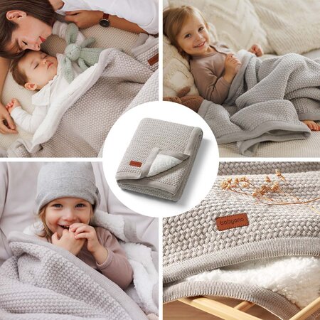 Paturica pentru copii din bumbac cu captuseala fleece, 75 x 100 cm, Gri, Babybio 773979