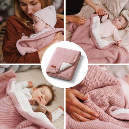 Paturica pentru copii din bumbac cu captuseala fleece, Roz, Babybio 773988