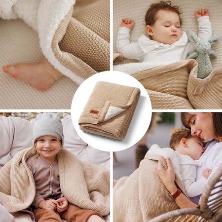 Paturica pentru copii din bumbac cu captuseala fleece, 75 x 100 cm, Maro, Babyono 773996
