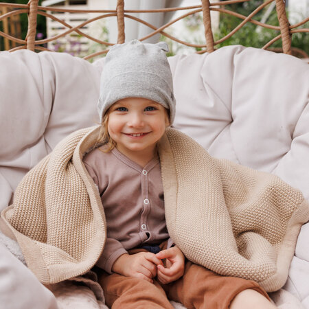 Paturica pentru copii din bumbac cu captuseala fleece, 75 x 100 cm, Maro, Babyono 773998