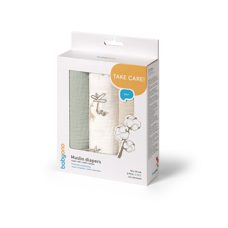 Scutece creponate din muselina, 70x70 cm, Mint, 3 bucati, Babyono 774447