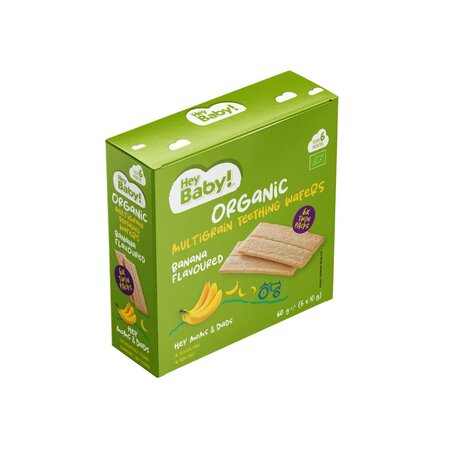 Crackers Bio pentru dentitie, cu banane, 6 luni+, 60 g, Hey Baby 774456