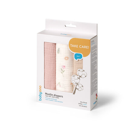 Scutece creponate din muselina, 70x70 cm, Pink, 3 bucati, Babyono 774492