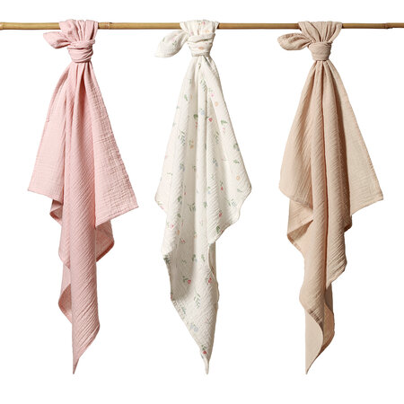 Scutece creponate din muselina, 70x70 cm, Pink, 3 bucati, Babyono 774491