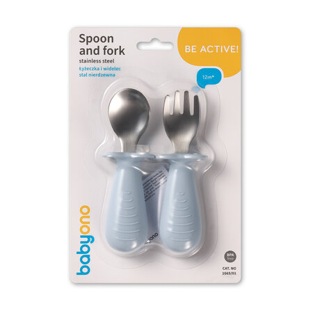 Set lingurita si furculita, Albastru, 12 luni+, Babyono 774644