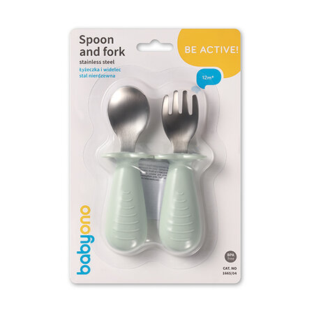 Set lingurita si furculita, Verde, 12 luni+, Babyono 774687