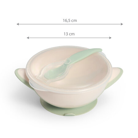 Castron cu ventuza si lingurita, Verde deschis, 6 luni+, Babyono 774734