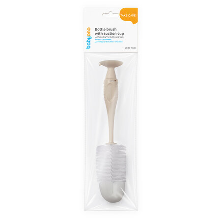 Perie cu ventuza pentru biberon si tetina, Crem, 1 bucata, Babyono 774749