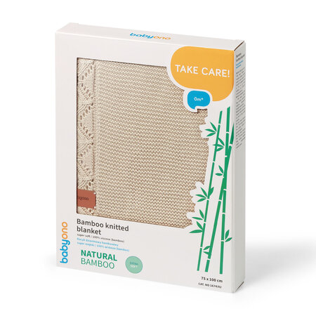 Patura tricotata din bambus, 75 x 100 cm, Crem, Babyono 774825