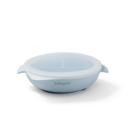 Farfurie din silicon cu ventuza si capac, Albastru, 6 luni+, Babyono 774951