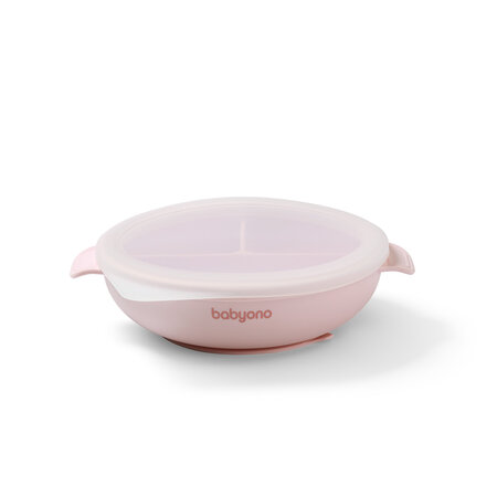Farfurie din silicon cu ventuza si capac, Roz, 6 luni+, Babyono 774968