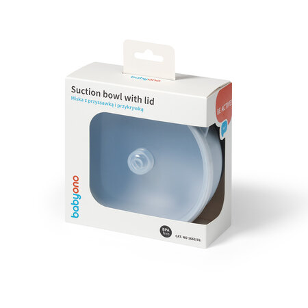 Bol din silicon cu ventuza si capac, Albastru, 6 luni+, Babyono 774990