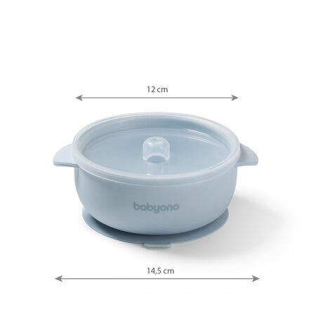 Bol din silicon cu ventuza si capac, Albastru, 6 luni+, Babyono 774991