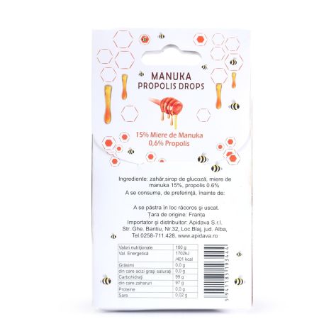 Dropsuri cu Miere de Manuka si Propolis, 70 g, Apidava 775286