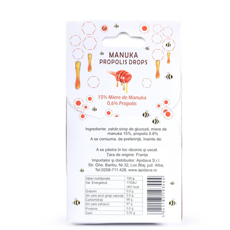 Dropsuri cu Miere de Manuka si Propolis, 70 g, Apidava 775286