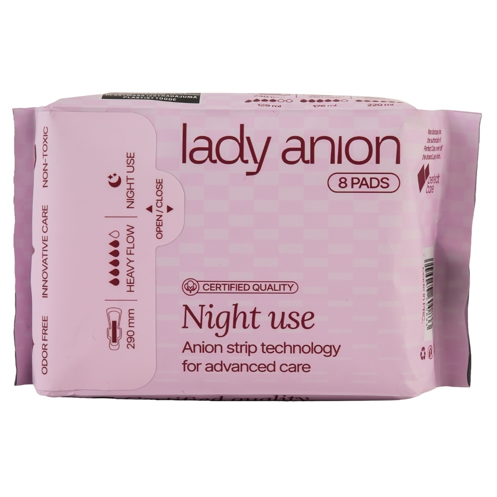 Absorbante de noapte cu aripioare, 8 buc, Lady Anion