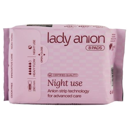 Absorbante de noapte cu aripioare, 8 buc, Lady Anion