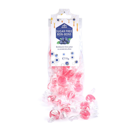 Bomboane fara zahar, aroma de afine, 70 g, Apidava