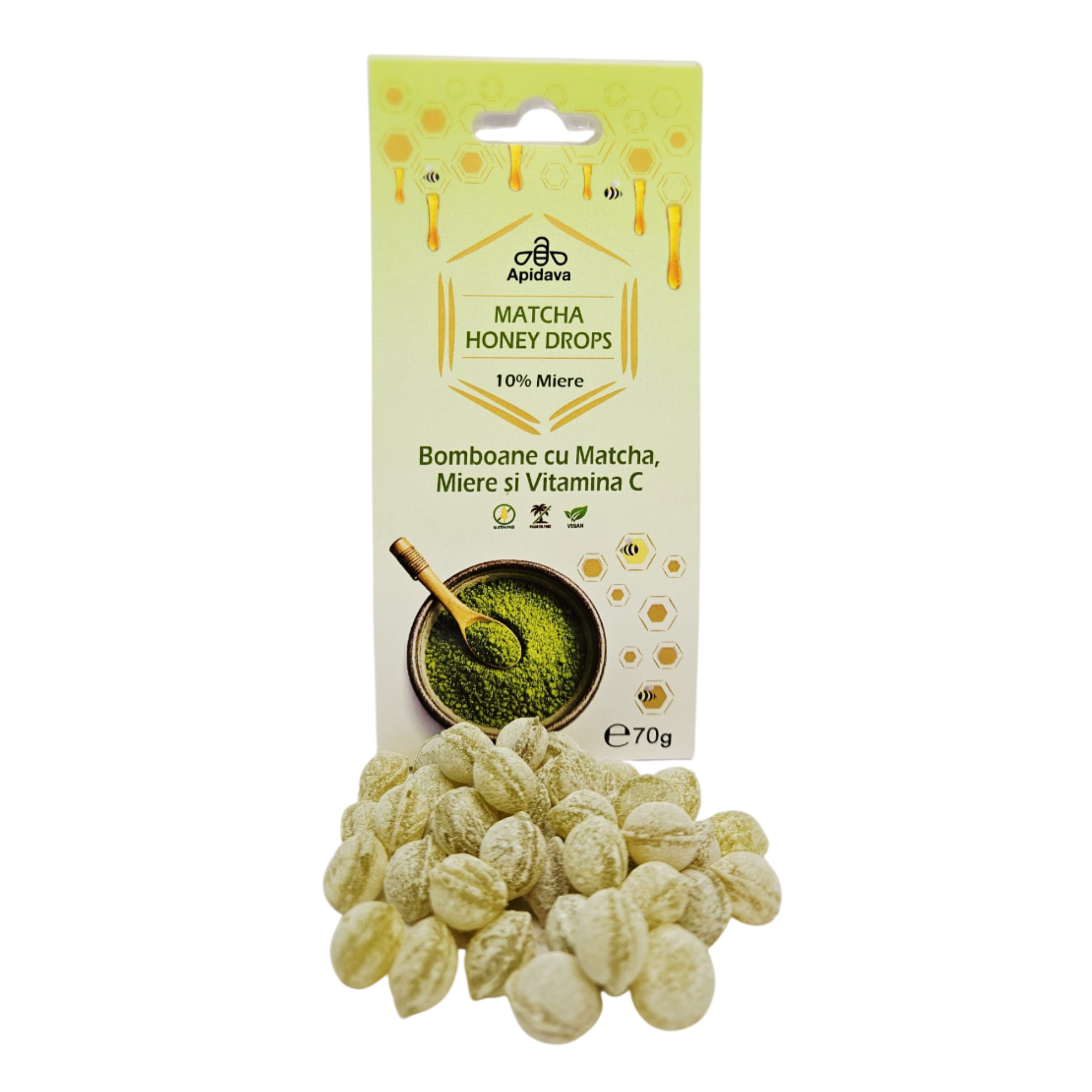 Bomboane cu miere, matcha si vitamina C, 70 g, Apidava